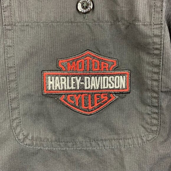 Harley Davidson Mens Shirt Medium Black Button Up Long Sleeve Skull Embroidered - Picture 3 of 6